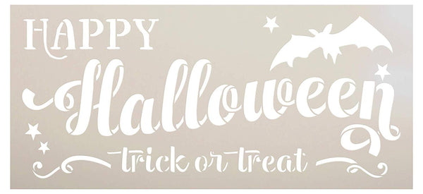 Happy Halloween Stencil by StudioR12 | DIY Bat Trick or Treat Home Decor | Craft & Paint Wood Signs | Reusable Template | Select Size