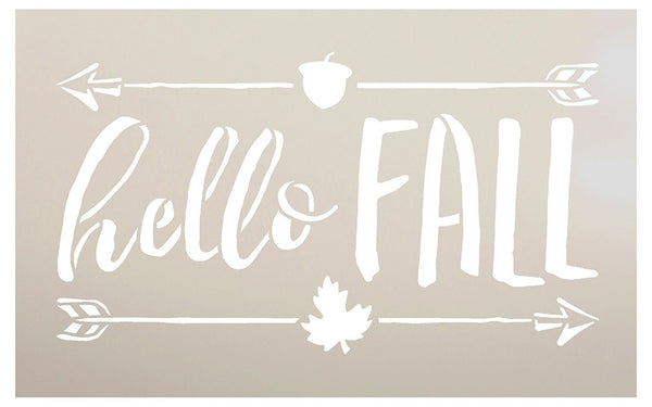 Hello Fall Stencil by StudioR12 | Shabby Chic Word Art - Mylar Template | Painting, Chalk, Mixed Media | Use for Journaling, DIY Home Decor | Select Size | STCL1453_1