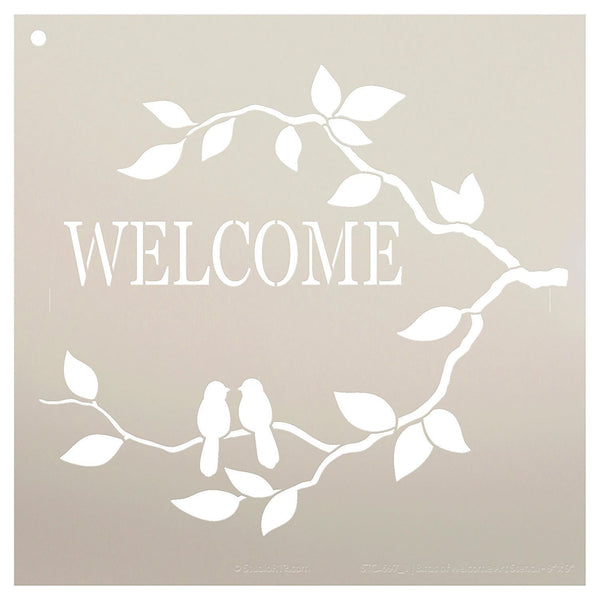 Welcome Stencil with Birds by StudioR12 | Love Birds and Branches Word Art | Reusable Template | For Painting Wood Signs | Front Porch or Patio | Use for Crafting, DIY Home Decor | Select Size | STCL697