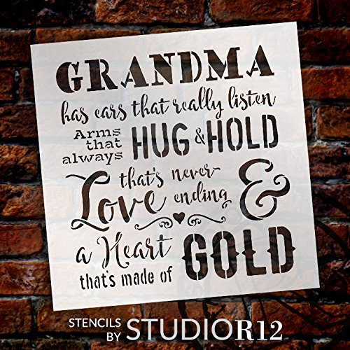 Grandma - A Heart That's Made of Gold Stencil by StudioR12 | Reusable Mylar Template | Use to Paint Wood Signs - Pallets - Pillow - DIY Family Decor - SELECT SIZE (18