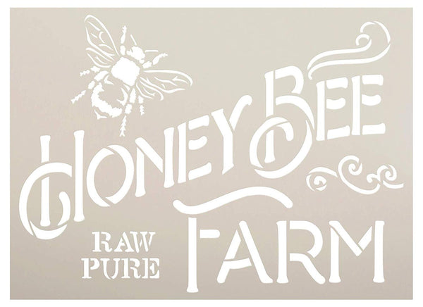 Honey Bee Farm Stencil by StudioR12 | DIY Vintage Spring Farmhouse Kitchen Home Decor | Raw & Pure | Craft and Paint Country Rustic Wood Signs | Reusable Mylar Template | Select Size
