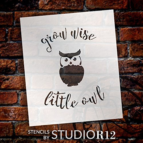 Grow Wise Little Owl - Curved Hand Script - Word Art Stencil - 6