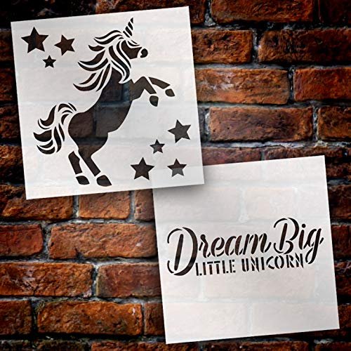 Dream Big Little Unicorn Stencil - 2 Part by StudioR12 | Reusable Mylar Template | Use to Paint Wood Signs - Pallets - Pillows - T-Shirt - DIY Children's Decor