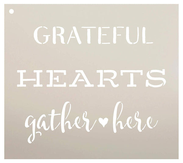 Grateful Hearts Gather Here Stencil by StudioR12 | Reusable Mylar Template | Use to Paint Wood Signs - Pallets - DIY Fall & Thanksgiving Decor - Select Size (16
