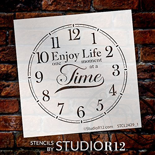 Round Clock Stencil - Enjoy Life One Moment at a Time Letters - Small to Extra Large DIY Painting Farmhouse Home Decor Art - Select Size (18