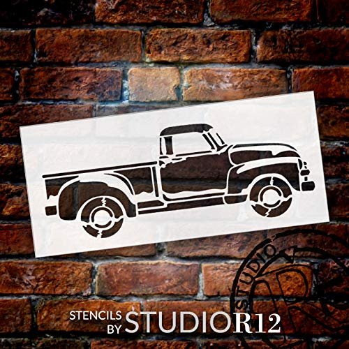 Old Red Truck Stencil Side View by StudioR12 | Rustic Farmhouse Style Country Living Farm Life Vintage Decor | Little Red Truck | Paint Wood Signs | DIY Home Craft | Select Size | STCL2946