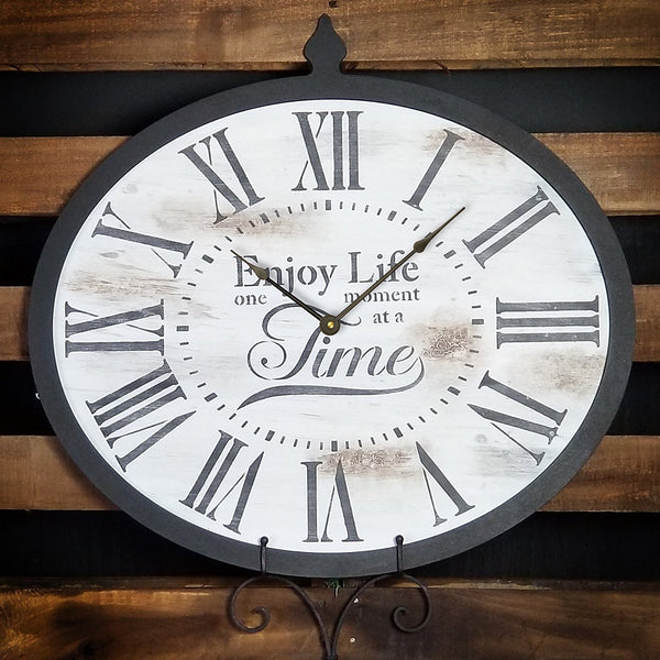 Oval Clock Stencil with Roman Numerals - Enjoy Life One Moment at a Time Letters - DIY Painting Farmhouse Country Home Decor Art - Select Size | STCL2421