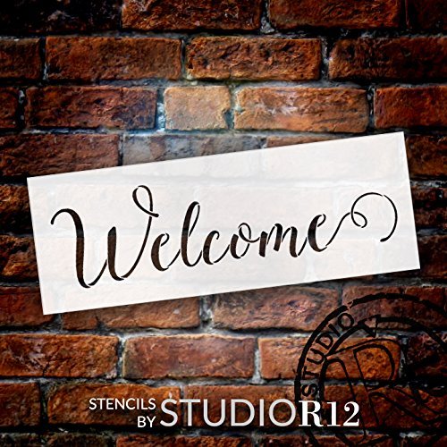 Welcome Stencil by StudioR12 | Sunny Script Word Stencil - Reusable Mylar Template | Painting, Chalk, Mixed Media | Use for Wall Art, DIY Home Decor - STCL1438 - Select Size (11