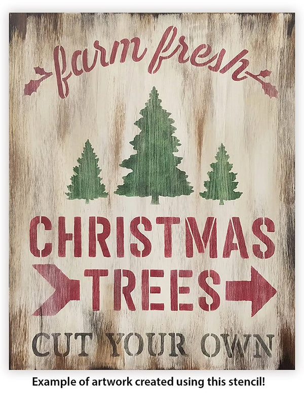 Farm Fresh Christmas Trees by StudioR12 | Winter Farm Word Stencil - Reusable Mylar Template | Painting, Chalk, Mixed Media | Use for Wall Art, DIY Home Decor | Select size | STCL1539