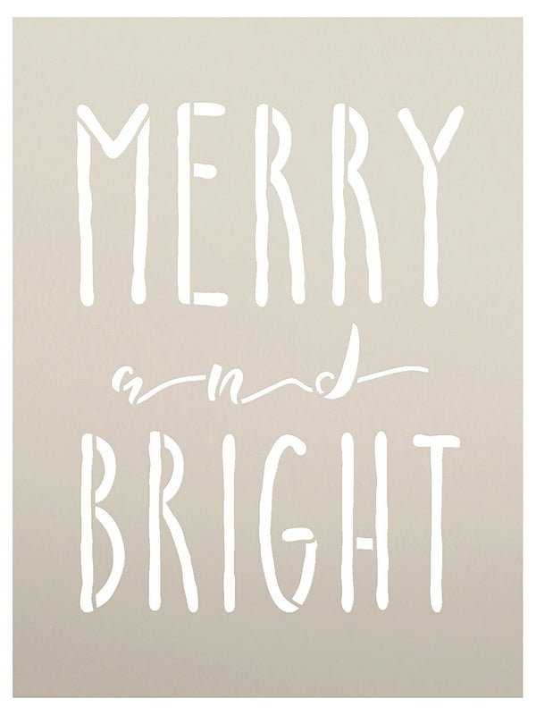 Merry And Bright Word Stencil by StudioR12 | Reusable Mylar Template | Painting, Chalk, | Style, Vintage Christmas, Holiday, DIY Home Decor | Choose Size | STCL1396
