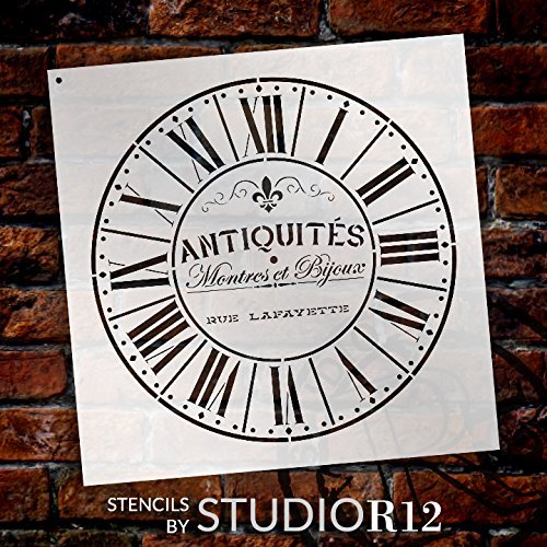 Round Clock Stencil - Parisian Roman Numerals - French Antique Words - DIY Paint Wood Clock Small to Extra Large Home Decor - Select Size (18