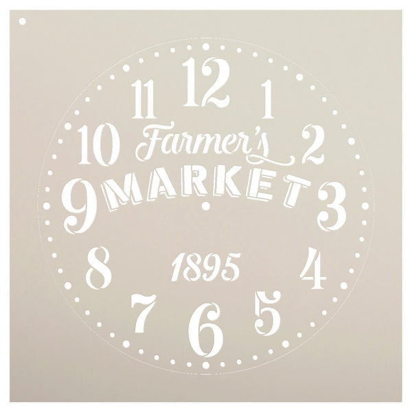 Provincial Round Clock Stencil - Farmers Market Words - Small to Extra Large DIY Painting on Wood Farmhouse Country Home Decor - Select Size | STCL2442