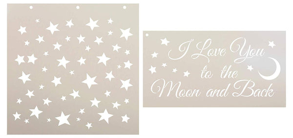 I Love You to The Moon and Back & Funky Stars Stencil Set - 2 Part by StudioR12 | Reusable Mylar Template | Use to Paint Wood Signs - Pillows - DIY Love Decor