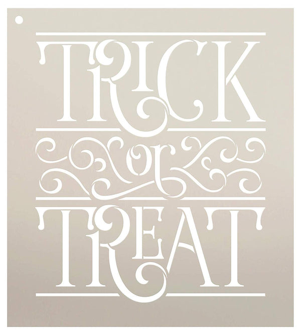Trick Or Treat with Scrollwork Stencil by StudioR12 | Reusable Mylar Template | Use to Paint Wood Signs - Pallets - Walls - DIY Halloween Decor - Select Size