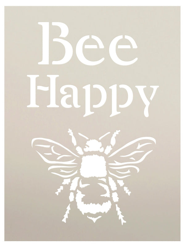 Bee Happy Stencil by StudioR12 | Fun Spring Garden Word Art | Paint, Craft | DIY Home Decor | Select Size | STCL1171