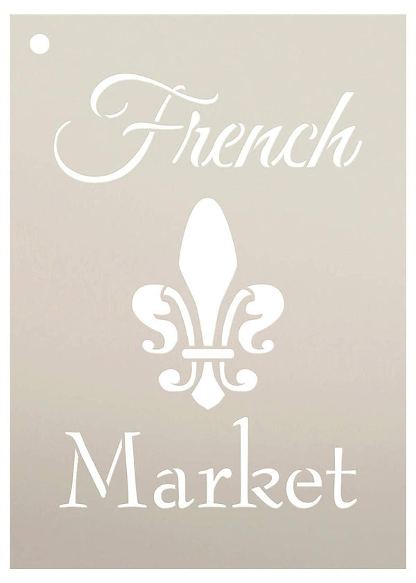French Market with Fleur de Lis Stencil by StudioR12 | Reusable Mylar Template | Use to Paint Wood Signs - Pallets - Walls - DIY French Decor - Select Size