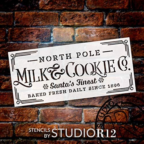 Milk & Cookie Stencil by StudioR12 | Santa North Pole Word Art | Craft Christmas Home Decor DIY Vintage Farmhouse Holiday | Select Size | STCL2924