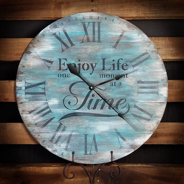 Round Clock Stencil Roman Numerals - Enjoy Life One Moment at a Time Letters - DIY Painting Farmhouse Country Home Decor Art - Select Size | STCL2425
