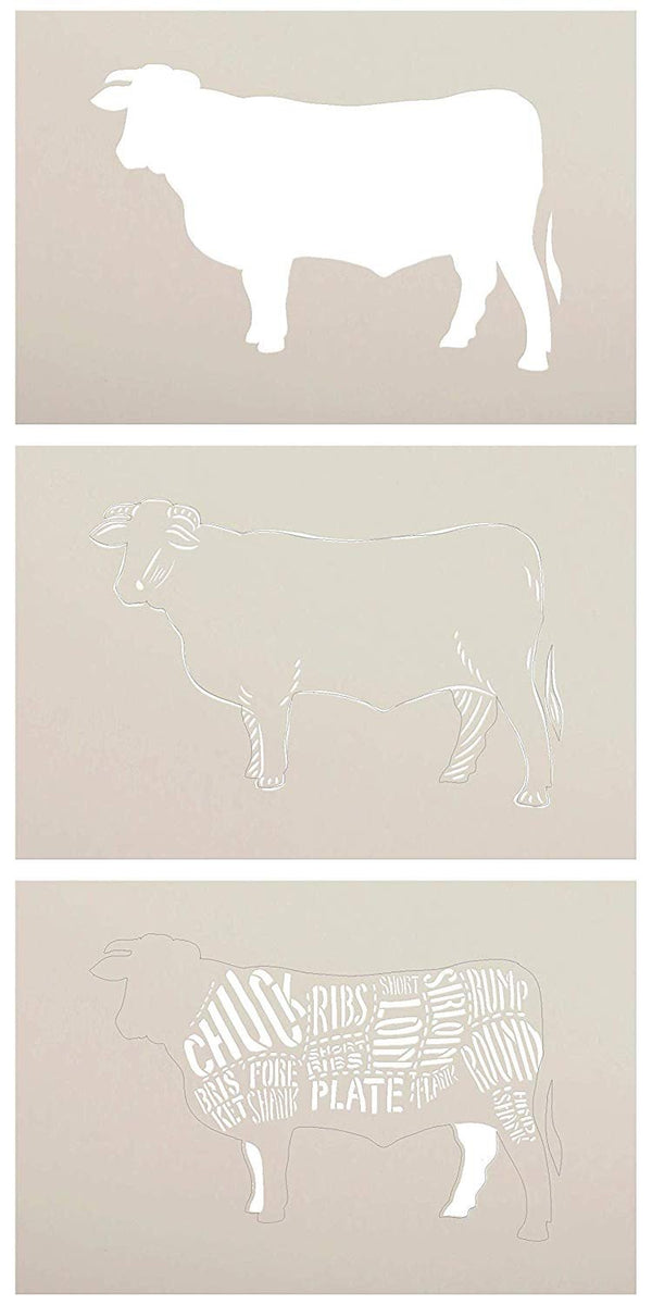Cuts of Beef Stencil - 3 Part by StudioR12 | Reusable Mylar Template | Use to Paint Wood Signs - Pallets - Butcher Shop - DIY Country Decor - Select Size | STCL2587