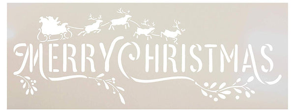 Merry Christmas Stencil by StudioR12 - Santa Sleigh - Reindeer - Mistletoe | Reusable Mylar Template Paint Wood Sign | Craft Holiday Home Decor Rustic DIY Farmhouse Select Size Small - XLG