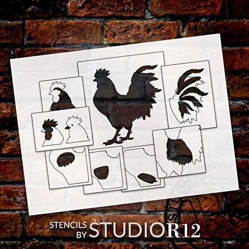 Rustic Rooster Layered Stencil - 8 piece set - 12