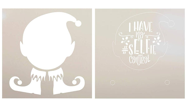 No #Selfie Control 2 Part Stencil w/ Elf by StudioR12 | DIY Fun Christmas Holiday Home Decor | Farmhouse Winter Word Art | Paint Wood Signs | Reusable Mylar Template | Select Size