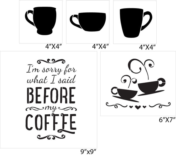 I Am Sorry for What I Said Before I Had My Coffee - with Cups Stencil Set - 5 Piece by StudioR12 | Reusable Mylar Template | Use to Paint Wood Signs - Walls - DIY Modern Farmhouse Decor