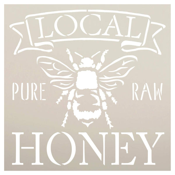 Pure & Raw Local Honey Stencil with Bee by StudioR12 | DIY Country Kitchen Home Decor | Craft & Paint | Reusable Template | Select Size
