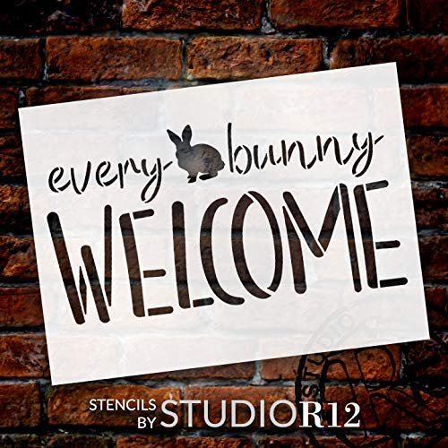 Every Bunny Welcome Stencil by StudioR12  DIY Fun Cursive Spring Home – StudioR12  Stencils