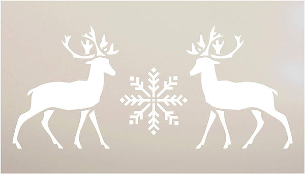 Facing Reindeer Stencil with Antlers & Snowflake by StudioR12 | DIY Christmas Winter Home Decor | North Pole Wall Art | Craft & Paint Wood Sign | Reusable Mylar Template | Select Size | STCL3151