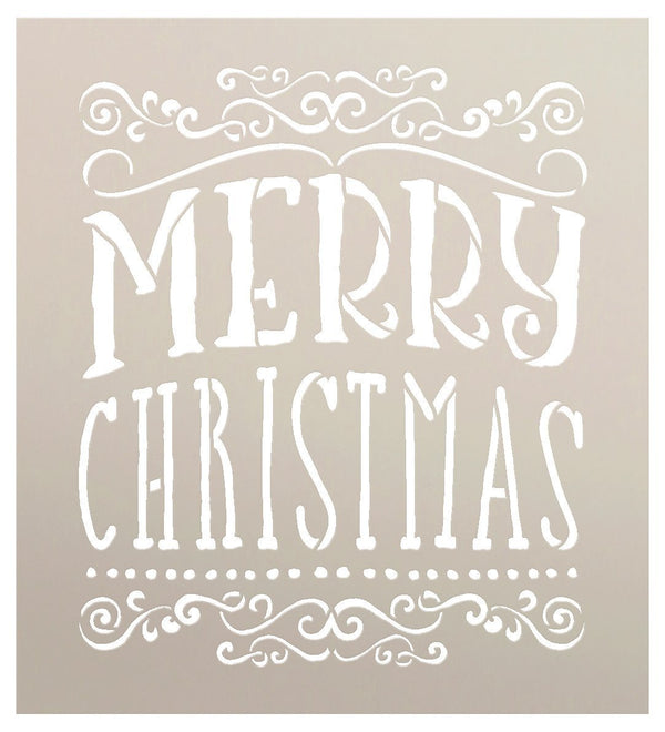 Merry Christmas Stencil by StudyR12 | Whimsical Swirls Word Art - Reusable Mylar Template | Painting, Chalk, Mixed Media | Use for Crafting, DIY Home Decor | Select Size | STCL1413