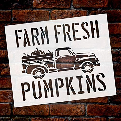 Farm Fresh Pumpkins in Truck Stencil by StudioR12 | Wood Signs | Fall | Painting Chalk Mixed Media Multi-Media | Use for Journaling, DIY Home | Choose Size | STCL2791