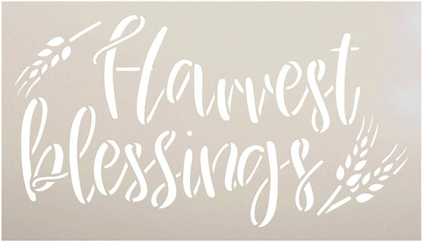 Harvest Blessings Stencil with Wheat Stalk by StudioR12 | DIY Fall Farmhouse Home Decor | Rustic Autumn Cursive Word Art | Craft & Paint Wood Sign | Reusable Mylar Template | Select Size