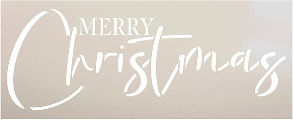 Merry Christmas Stencil by StudioR12 | DIY Holiday Home Decor | Rustic Farmhouse Christmas Cursive Script Word Art | Craft & Paint Wood Sign | Reusable Mylar Template | Select Size