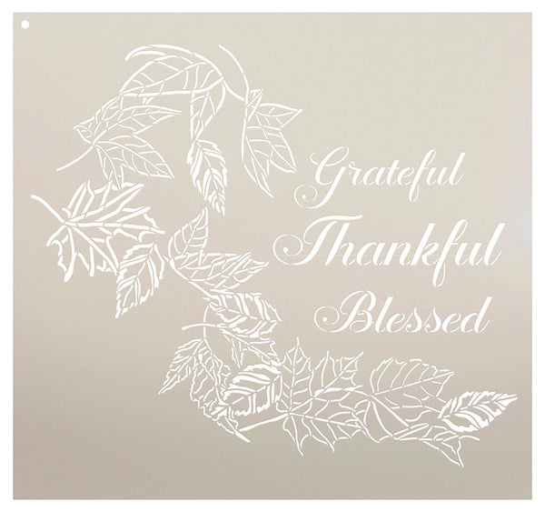 Grateful Thankful Blessed with Leaves Stencil by StudioR12 | Reusable Mylar Template | Use to Paint Wood Signs - Wall Art - Pallets - DIY Home Decor - Autumn - Select Size | STCL2391