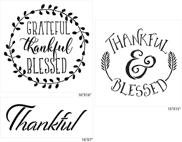 Grateful Thankful and Blessed Combo Stencil Set -3 Piece by StudioR12 | Reusable Mylar Template | Use to Paint Wood Signs - Pillows - Walls - Wreaths Home Kitchen Decor
