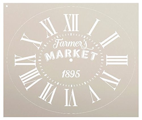 Oval Clock Stencil with Roman Numerals - Farmers Market Letters - DIY Painting Vintage Rustic Farmhouse Country Home Decor Walls - SELECT SIZE  | STCL2422