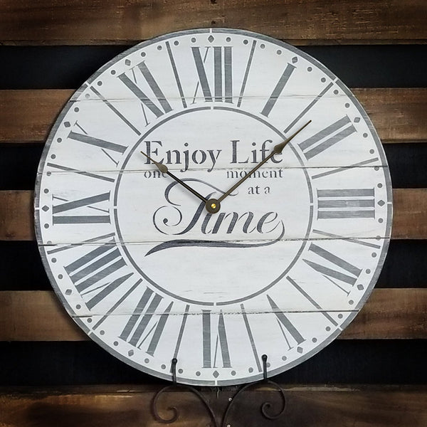 Round Clock Stencil - Parisian Roman Numerals - Enjoy Life One Moment at a Time Letters - DIY Paint Wood Clock Home Decor - Select Size | STCL2437