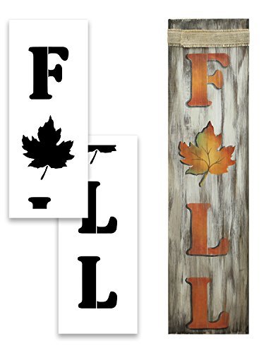 Fall Tall Porch Stencil with Leaf by StudioR12 | 2 Piece | DIY Large Vertical Autumn Home Decor | Front Door or Entryway | Craft & Paint Wood Leaner Signs | Reusable Mylar Template | Size 4ft