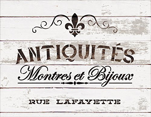 Antiquities Montres Et Bijoux Rue Lafeyette Stencil by StudioR12 | French Words - Watches Jewelry Reusable Mylar Template | Painting, Chalk, Mixed Media | Wall Art - STCL2329 - SELECT SIZE