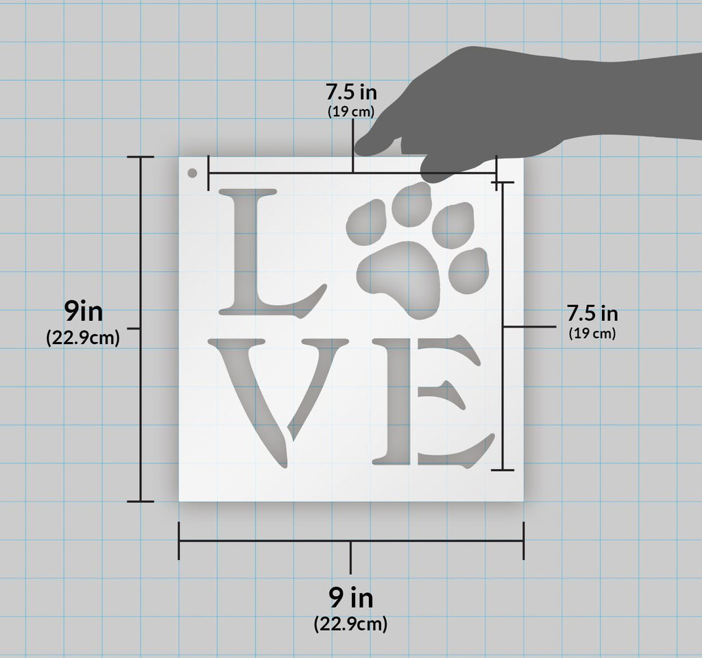 Love - Square with Paw Print - Word Stencil - 9 x 9 - STCL1313_3 by  StudioR12