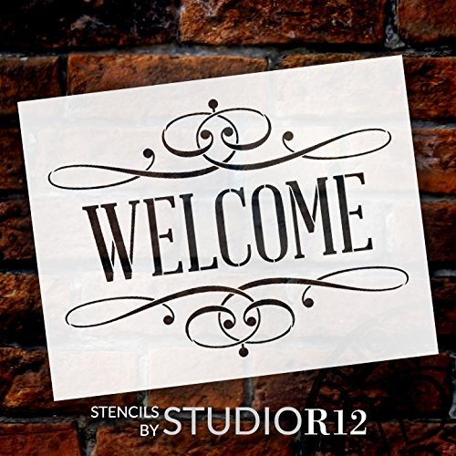 Welcome Stencil by StudioR12  Skinny Traditional Vertical Word