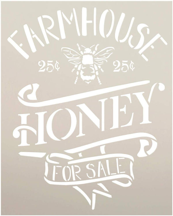 Farmhouse Honey for Sale Stencil with Bee & Banner by StudioR12 | 25 Cents | DIY Spring & Summer Country Home Decor | Craft & Paint Wood Signs | Reusable Mylar Template | Select Size