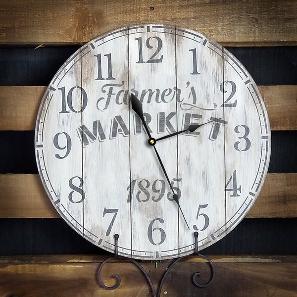 Round Clock Stencil - Farmers Market Words - Small to Extra Large DIY Painting on Wood for Farmhouse Country Home Decor Walls - Select Size | STCL2430