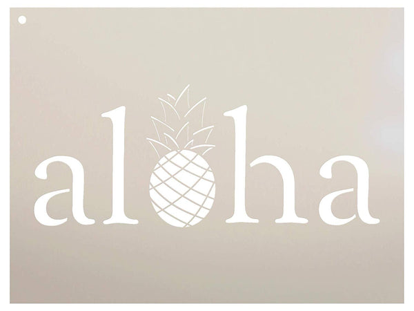 Aloha with Pineapple Stencil by StudioR12 | Reusable Mylar Template | Use to Paint Wood Signs - Front Porch - Pallets - New Home - DIY Hawaiian Decor - Select Size