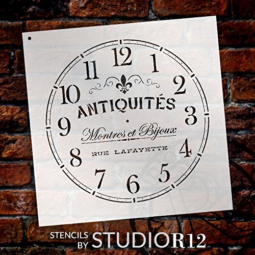 Round Clock Stencil - French Antique Lettering by StudioR12 - Paint DIY Wood Clocks - Small to Extra Large - for Home Decor - Select Size (24