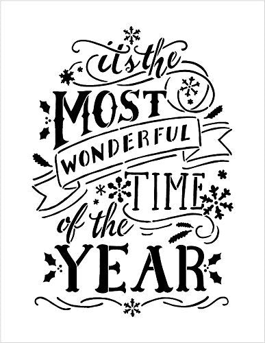 Most Wonderful Time Of The Year Stencil by StudioR12 | Christmas Word Art - Reusable Mylar Template | Painting, Chalk | Use for Wall Art, Home Decor | Select Size | STCL1365