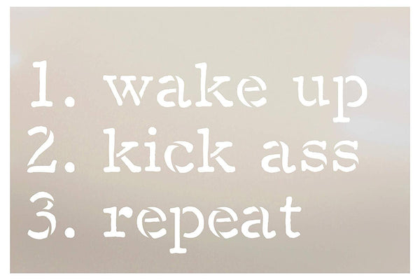 Wake Up Kick Ass Repeat Stencil by StudioR12 | for Painting Wood Sign | Reusable Mylar Template | Wall Decor | Multi Layering Art Project | Journal Art Deco | DIY Home - Choose Size