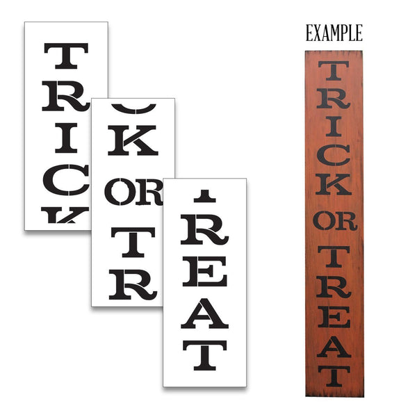Trick or Treat Tall Porch Stencil by Studio R12 | 3 Piece | DIY Large Vertical Halloween Outdoor Home Decor for Entryway | Craft & Paint Fall Wood Leaner Signs | Reusable Mylar Template | Size 6ft