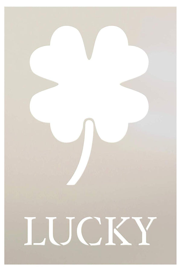 Lucky Stencil with 4-Leaf Clover by StudioR12 | DIY Irish Farmhouse Fun Spring Home Decor | St. Patrick's Day Word Art | Craft & Paint Wood Signs | Reusable Mylar Template | Select Size